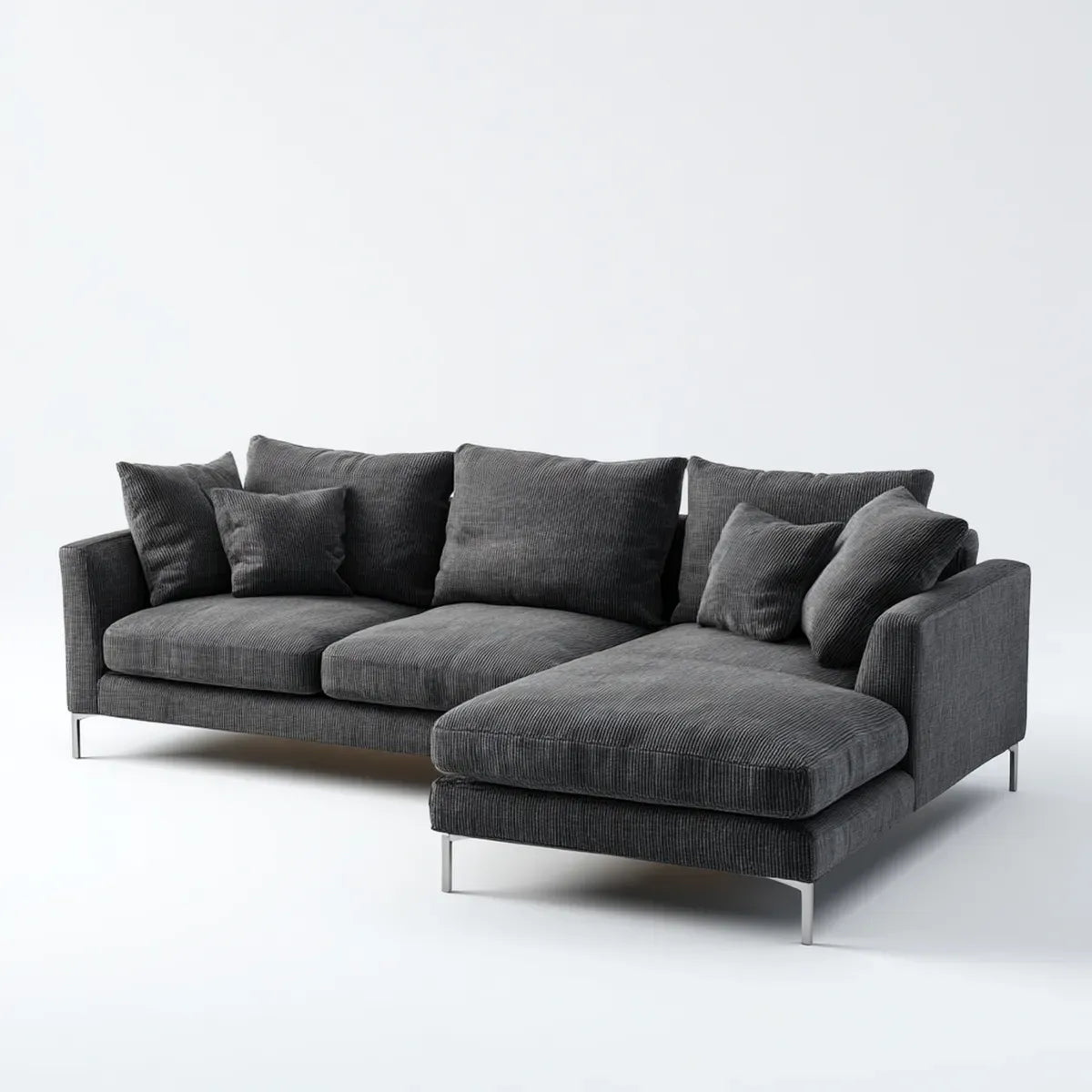 Ecksofa mit Recamiere rechts Dunkelgrau 280 x 170 x 85 cm Polyester-Cord L-Form
