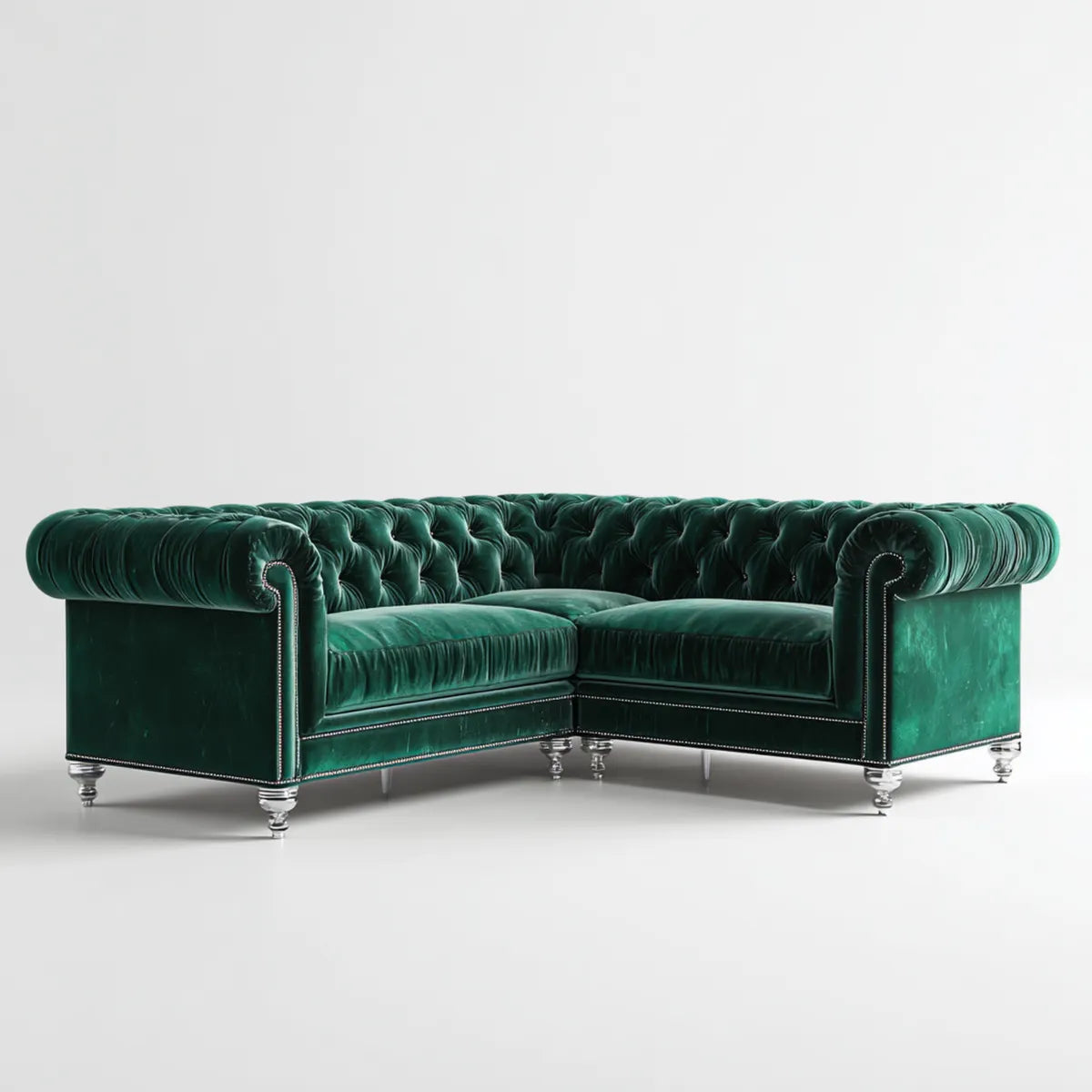 Chesterfield Ecksofa Dunkelgrün mit Polyester-Samtbezug L-Form 280 x 180 x 78 cm